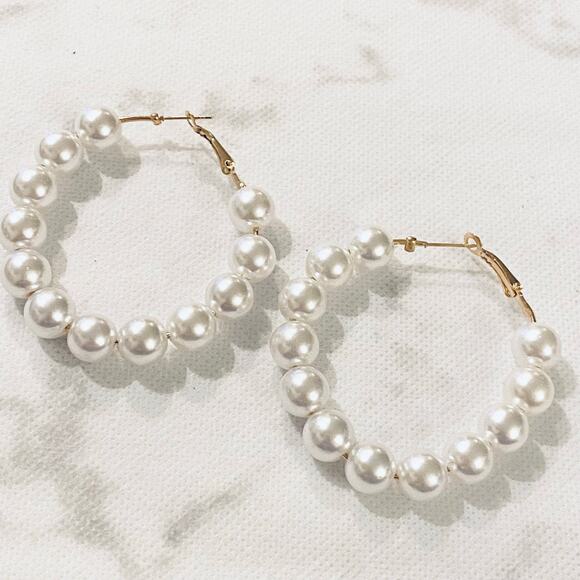 Pearl Hoop Earrings - Picture 3 of 3